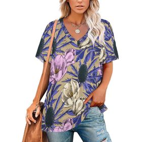 AILLOSA YH-436 Tamamı Baskılı V Yaka Kısa Kollu Kadın T-Shirt