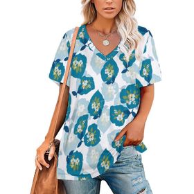 AILLOSA YH-440 Tamamı Baskılı V Yaka Kısa Kollu Kadın T-Shirt