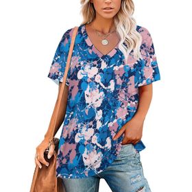 AILLOSA YH-441 Tamamı Baskılı V Yaka Kısa Kollu Kadın T-Shirt