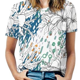 AILLOSA YH-443 Tamamı Baskılı Kısa Kollu Yuvarlak Yaka Kadın T-shirt