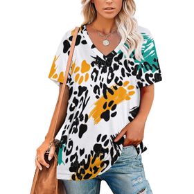 AILLOSA YH-444 Tamamı Baskılı V Yaka Kısa Kollu Kadın T-Shirt