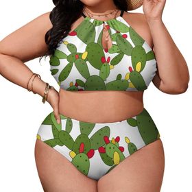 AILLOSA YH-445 Büyük Beden Geniş Askılı Orta Bel Büyük Beden Kadın Bikini Seti