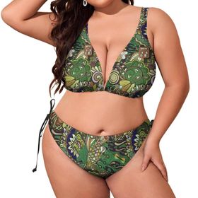 AILLOSA YH-446 Dolgulu İki Parça Boyundan Bağlı Büyük Beden Kadın Bikini Seti