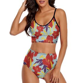 AILLOSA YH-447 Geniş Omuz Askılı Üçgen Bikini Üstü Alçak Bel İki Parça Kadın Bikini Seti