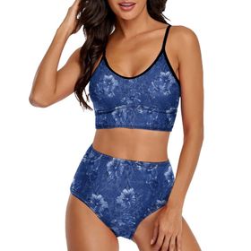 AILLOSA YH-449 Geniş Omuz Askılı Üçgen Bikini Üstü Alçak Bel İki Parça Kadın Bikini Seti