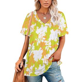 AILLOSA YH-451 Tamamı Baskılı V Yaka Kısa Kollu Kadın T-Shirt