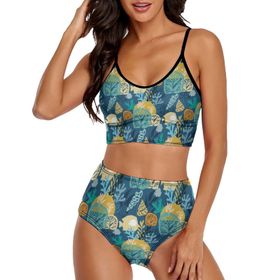 AILLOSA YH-452 Geniş Omuz Askılı Üçgen Bikini Üstü Alçak Bel İki Parça Kadın Bikini Seti