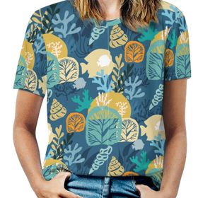 AILLOSA YH-452 Tamamı Baskılı Kısa Kollu Yuvarlak Yaka Kadın T-shirt