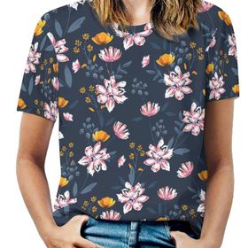 AILLOSA YH-454 Tamamı Baskılı Kısa Kollu Yuvarlak Yaka Kadın T-shirt
