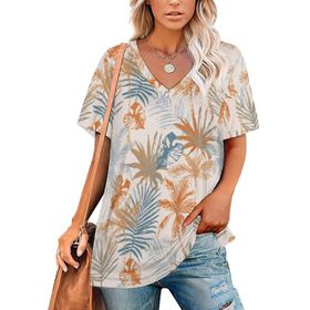 AILLOSA YH-455 Tamamı Baskılı V Yaka Kısa Kollu Kadın T-Shirt