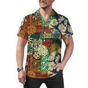 AILLOSA YH-457 Aloha Hawaii Çiçek Baskılı 3D Desen Kısa Kollu Erkek Gömlek
