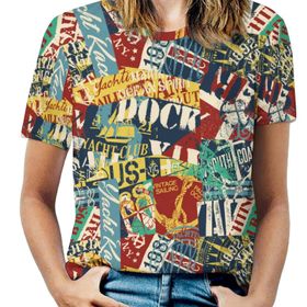 AILLOSA YH-458 Tamamı Baskılı Kısa Kollu Yuvarlak Yaka Kadın T-shirt