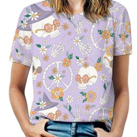 AILLOSA YH-462 Tamamı Baskılı Kısa Kollu Yuvarlak Yaka Kadın T-shirt