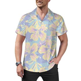 AILLOSA YH-464 Aloha Hawaii Çiçek Baskılı 3D Desen Kısa Kollu Erkek Gömlek