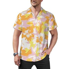 AILLOSA YH-465 Aloha Hawaii Çiçek Baskılı 3D Desen Kısa Kollu Erkek Gömlek