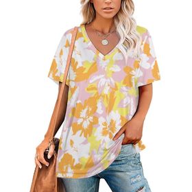 AILLOSA YH-465 Tamamı Baskılı V Yaka Kısa Kollu Kadın T-Shirt