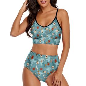 AILLOSA YH-469 Geniş Omuz Askılı Üçgen Bikini Üstü Alçak Bel İki Parça Kadın Bikini Seti