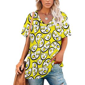 AILLOSA YH-472 Tamamı Baskılı V Yaka Kısa Kollu Kadın T-Shirt