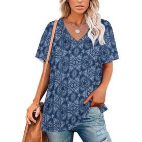 AILLOSA YH-476 Tamamı Baskılı V Yaka Kısa Kollu Kadın T-Shirt