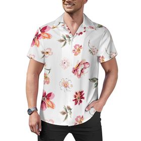 AILLOSA YH-477 Aloha Hawaii Çiçek Baskılı 3D Desen Kısa Kollu Erkek Gömlek