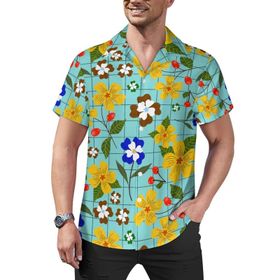AILLOSA YH-478 Aloha Hawaii Çiçek Baskılı 3D Desen Kısa Kollu Erkek Gömlek