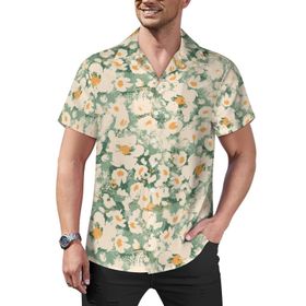 AILLOSA YH-480 Aloha Hawaii Çiçek Baskılı 3D Desen Kısa Kollu Erkek Gömlek