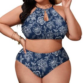 AILLOSA YH-482 Büyük Beden Geniş Askılı Orta Bel Büyük Beden Kadın Bikini Seti