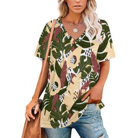 AILLOSA YH-484 Tamamı Baskılı V Yaka Kısa Kollu Kadın T-Shirt