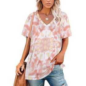 AILLOSA YH-485 Tamamı Baskılı V Yaka Kısa Kollu Kadın T-Shirt