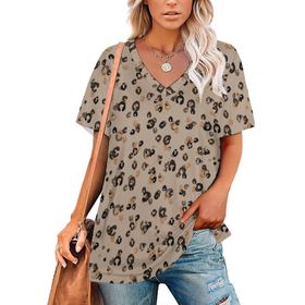 AILLOSA YH-486 Tamamı Baskılı V Yaka Kısa Kollu Kadın T-Shirt
