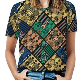 AILLOSA YH-487 Tamamı Baskılı Kısa Kollu Yuvarlak Yaka Kadın T-shirt