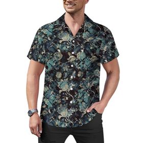 AILLOSA YH-488 Aloha Hawaii Çiçek Baskılı 3D Desen Kısa Kollu Erkek Gömlek