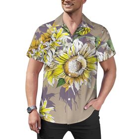 AILLOSA YH-49 Aloha Hawaii Çiçek Baskılı 3D Desen Kısa Kollu Erkek Gömlek