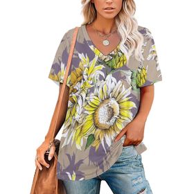 AILLOSA YH-49 Tamamı Baskılı V Yaka Kısa Kollu Kadın T-Shirt