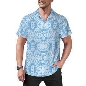 AILLOSA YH-493 Aloha Hawaii Çiçek Baskılı 3D Desen Kısa Kollu Erkek Gömlek