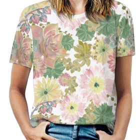 AILLOSA YH-495 Tamamı Baskılı Kısa Kollu Yuvarlak Yaka Kadın T-shirt