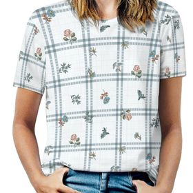 AILLOSA YH-501 Tamamı Baskılı Kısa Kollu Yuvarlak Yaka Kadın T-shirt