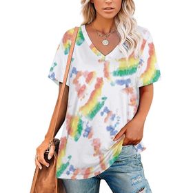 AILLOSA YH-502 Tamamı Baskılı V Yaka Kısa Kollu Kadın T-Shirt