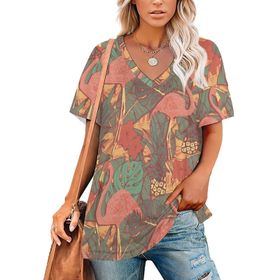 AILLOSA YH-504 Tamamı Baskılı V Yaka Kısa Kollu Kadın T-Shirt