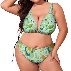 AILLOSA YH-506 Dolgulu İki Parça Boyundan Bağlı Büyük Beden Kadın Bikini Seti