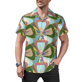 AILLOSA YH-508 Aloha Hawaii Çiçek Baskılı 3D Desen Kısa Kollu Erkek Gömlek