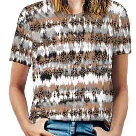 AILLOSA YH-513 Tamamı Baskılı Kısa Kollu Yuvarlak Yaka Kadın T-shirt
