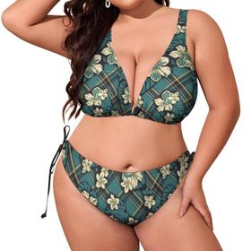 AILLOSA YH-518 Dolgulu İki Parça Boyundan Bağlı Büyük Beden Kadın Bikini Seti