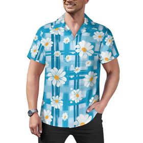AILLOSA YH-519 Aloha Hawaii Çiçek Baskılı 3D Desen Kısa Kollu Erkek Gömlek