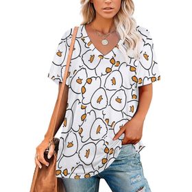 AILLOSA YH-521 Tamamı Baskılı V Yaka Kısa Kollu Kadın T-Shirt