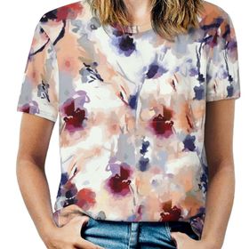 AILLOSA YH-522 Tamamı Baskılı Kısa Kollu Yuvarlak Yaka Kadın T-shirt