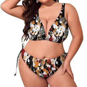 AILLOSA YH-523 Dolgulu İki Parça Boyundan Bağlı Büyük Beden Kadın Bikini Seti