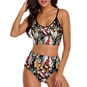 AILLOSA YH-523 Geniş Omuz Askılı Üçgen Bikini Üstü Alçak Bel İki Parça Kadın Bikini Seti