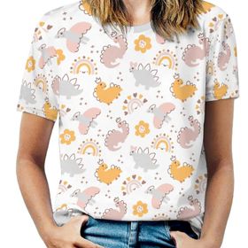AILLOSA YH-527 Tamamı Baskılı Kısa Kollu Yuvarlak Yaka Kadın T-shirt