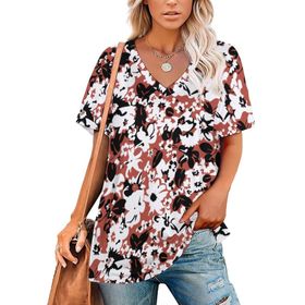 AILLOSA YH-528 Tamamı Baskılı V Yaka Kısa Kollu Kadın T-Shirt